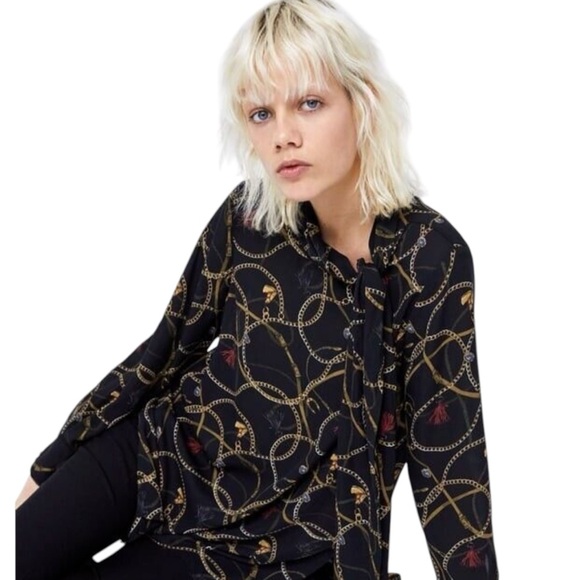 Zara Chain Print Blouse Black - Picture 1 of 6
